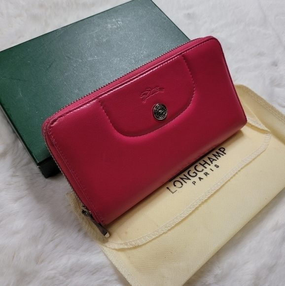 Longchamp Pink Leather Zip Around Wallet – Classic Organizer - Picture 2 of 16